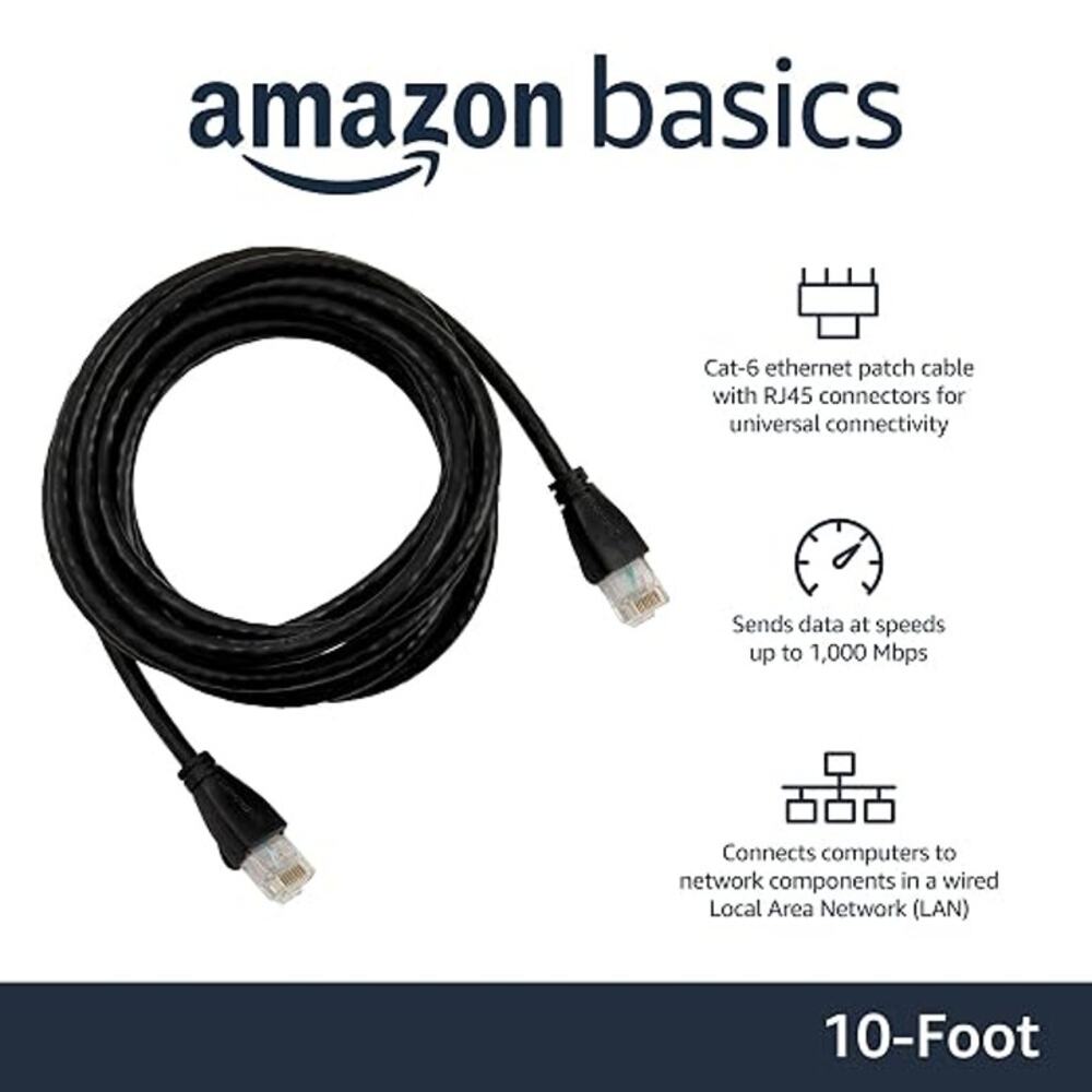 Amazon Basics RJ45 Ethernet LAN Network Patch Cable 10 Ft Black RJ45 to RJ45